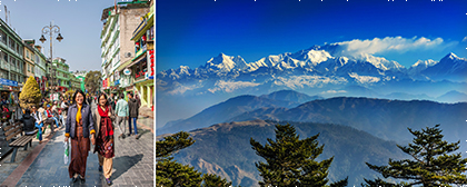 ladies walking down beautiful , clean road in Sikkim's capital